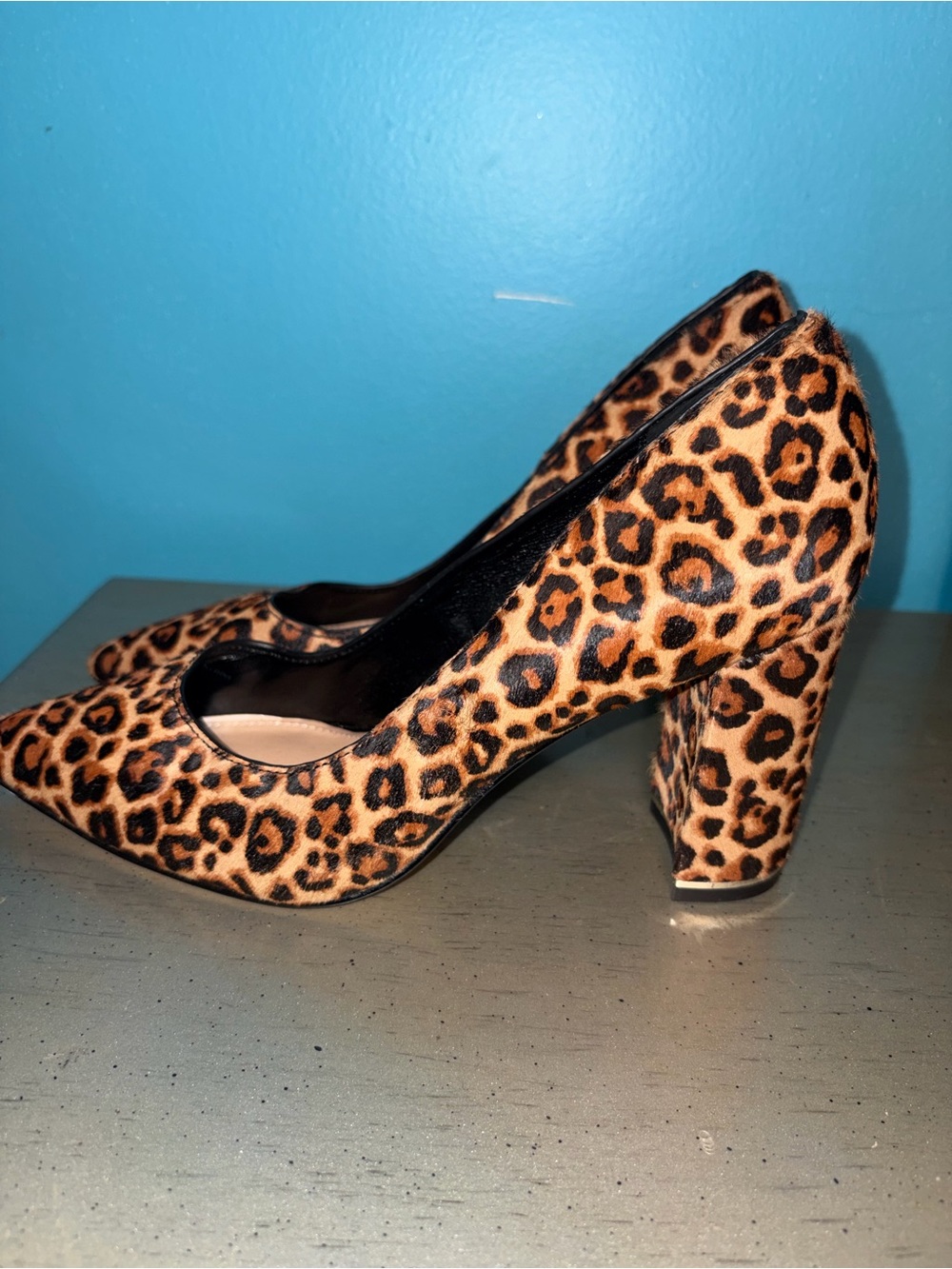 White House Black Market Leopard Print Block Heel Pumps - Tan & Black